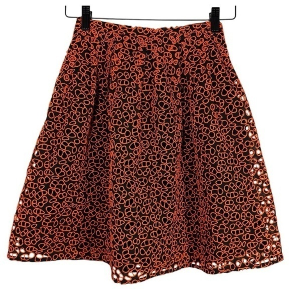 Christopher Kane Made in Italy Black / Orange Leopard Broderie Skirt size 2